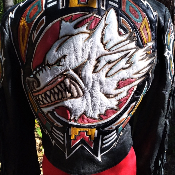 Genuine fringe Leather Wolf motorcycle Jacket - Picture 5 of 6